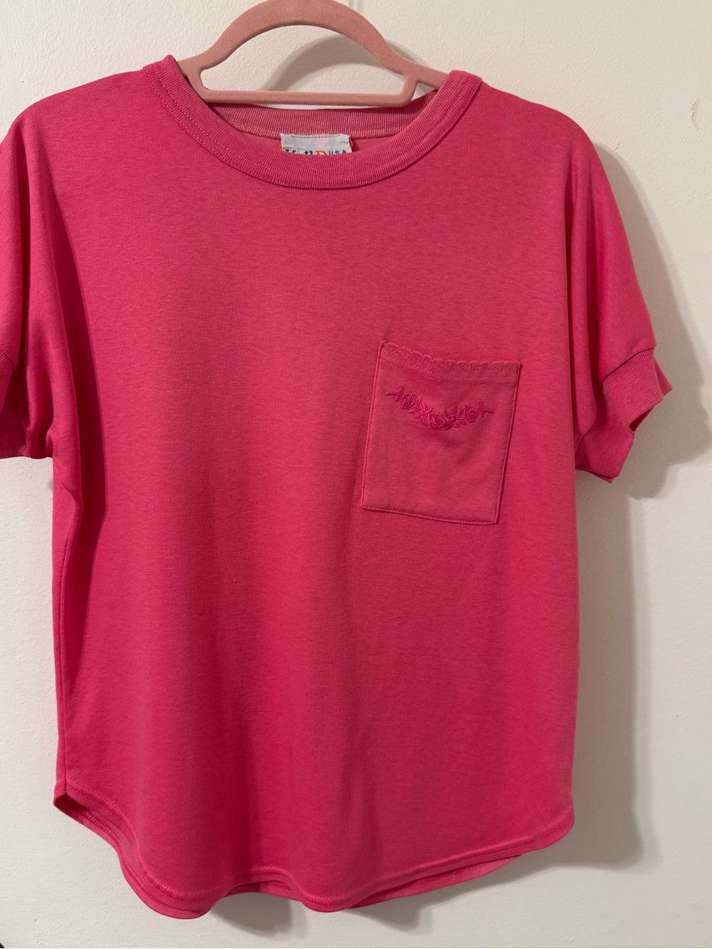 Relaxed Hot Pink Short Sleeve Floral Pocket Tee